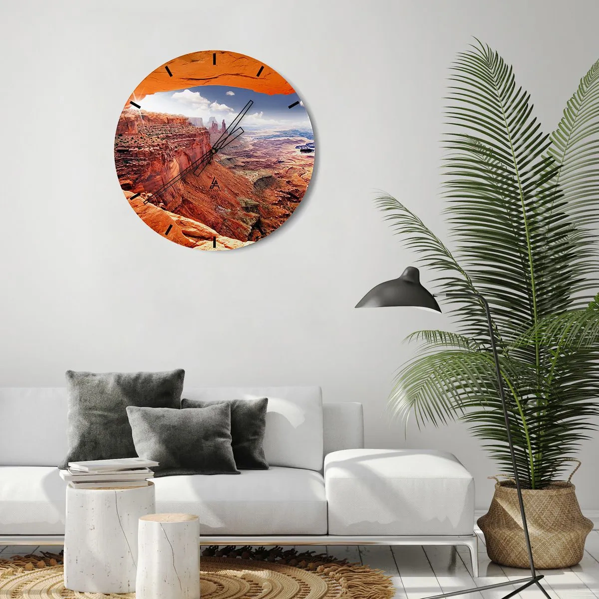 Wanduhr - Glasuhr - Canyon mit Felsformation und blauem Himmel - 30x30cm - Von der Natur selbst geschnitzt - Moderne Wanddekoration für Wohnzimmer, Küche und Schlafzimmer ARTTOR