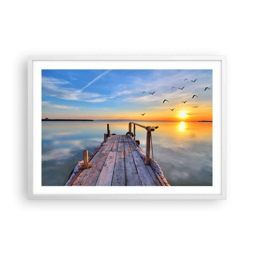 Poster in einem weißen Rahmen - Lauf direkt der Sonne entgegen - 70x50 cm