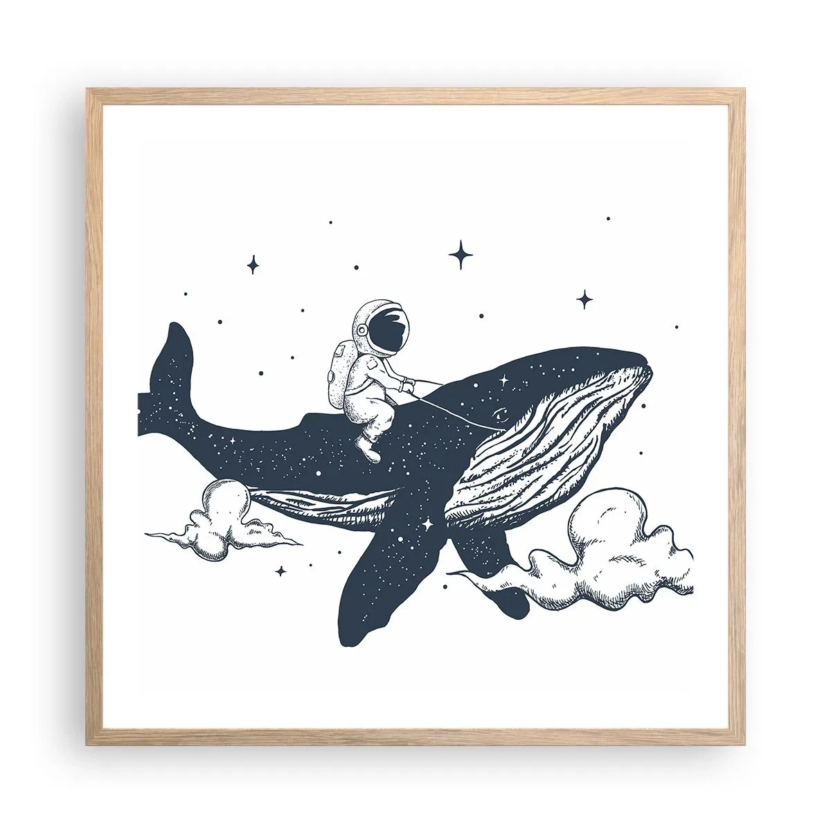 Poster in einem Rahmen aus heller Eiche - Weltraumabenteuer - 60x60 cm