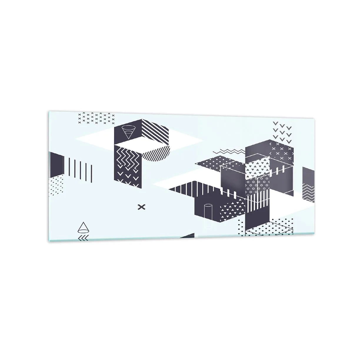 Glasbild - Bild auf glas - Moderne geometrische Grafiken in Weiß- und Marineblautönen - 120x50cm - In der Seele eines Mathematikers - Moderne Wanddekoration für Wohnzimmer und Schlafzimmer ARTTOR