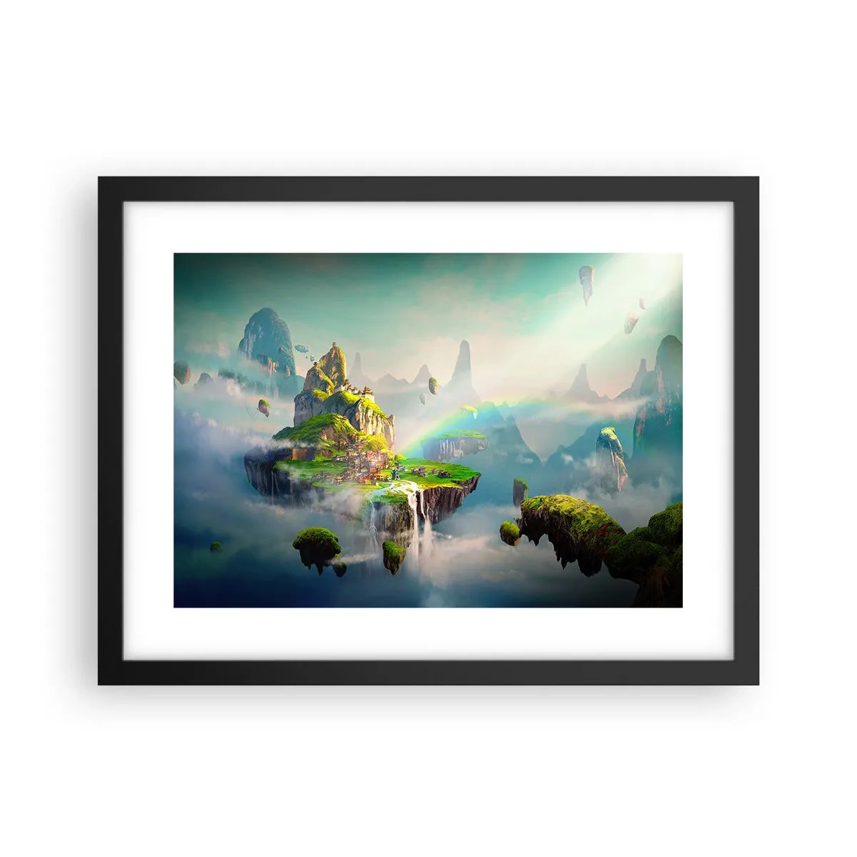 Poster in einem schwarzem Rahmen - Mitten am Himmel - glückliche Inseln - 40x30 cm