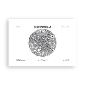 Poster - Eine minimalistische Schwarzweißkarte von Birmingham mit präzisen Details. - 100x70cm - Anatomie von Birmingham - Moderne Wanddekoration für Wohnzimmer und Schlafzimmer ARTTOR