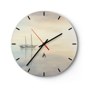 Wanduhr - Glasuhr - Eine Segelyacht auf ruhiger See am Morgen - 30x30cm - Im Meer der Stille - Moderne Wanddekoration für Wohnzimmer, Küche und Schlafzimmer ARTTOR
