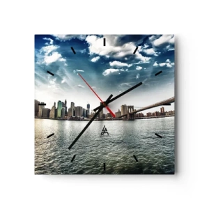 Wanduhr - Glasuhr - Panorama der Stadt mit einer Brücke vor dem blauen Himmel - 30x30cm - Glasinsel - Moderne Wanddekoration für Wohnzimmer und Schlafzimmer ARTTOR