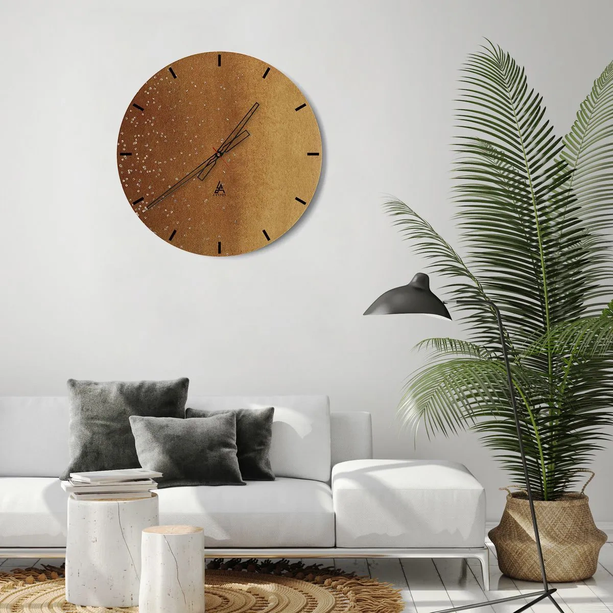 Wanduhr - Glasuhr - Ein goldenes abstraktes Muster mit subtilen Reflexionen und Textur. - 30x30cm - Die Geburt des Lichts - Moderne Wanddekoration für Wohnzimmer, Küche und Schlafzimmer ARTTOR
