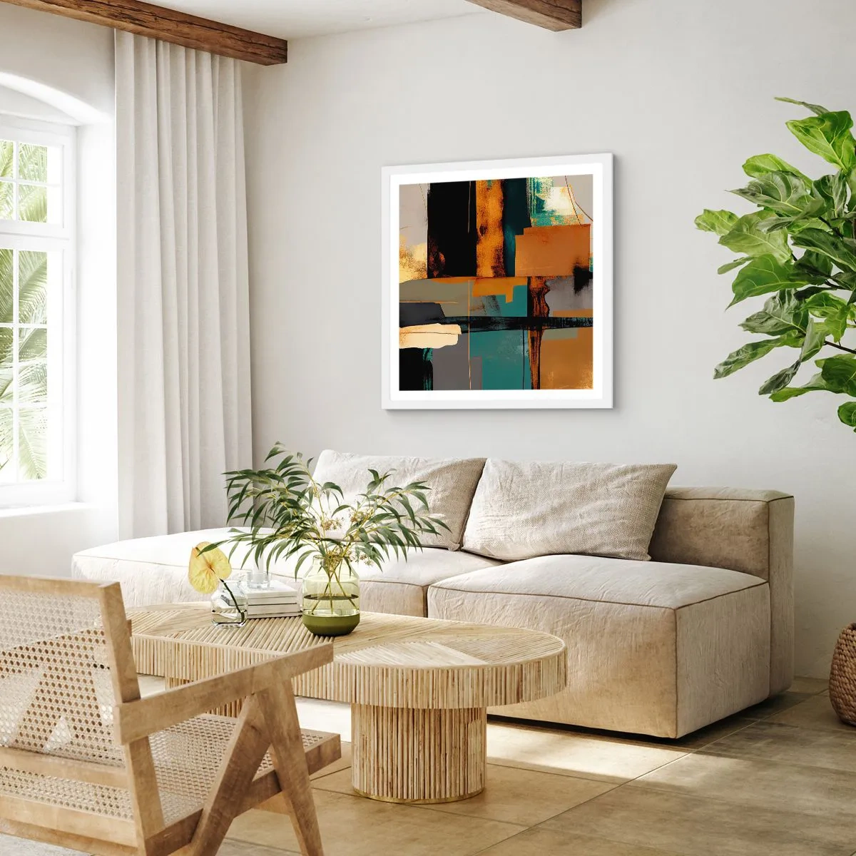 Poster in einem weißen Rahmen - Abstraktion – Licht und Schatten - 40x40 cm