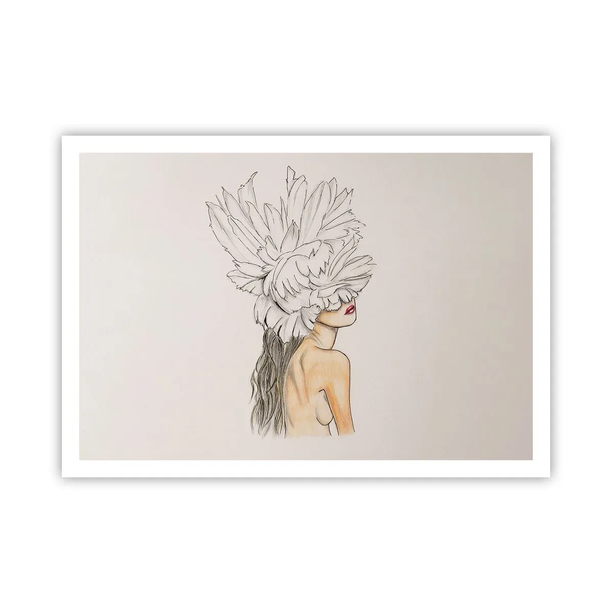 Poster - Portrait einer Frau mit Federschmuck im künstlerischen Stil - 100x70cm - Gekrönte Schönheit - Moderne Wanddekoration für Wohnzimmer und Schlafzimmer ARTTOR