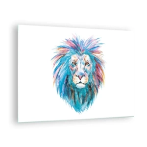 Glasbild - Bild auf glas - Farbenfrohes Porträt eines Löwen im künstlerischen Stil - 70x50cm - Eine elektrisierende Aura - Moderne Wanddekoration für Wohnzimmer und Schlafzimmer ARTTOR