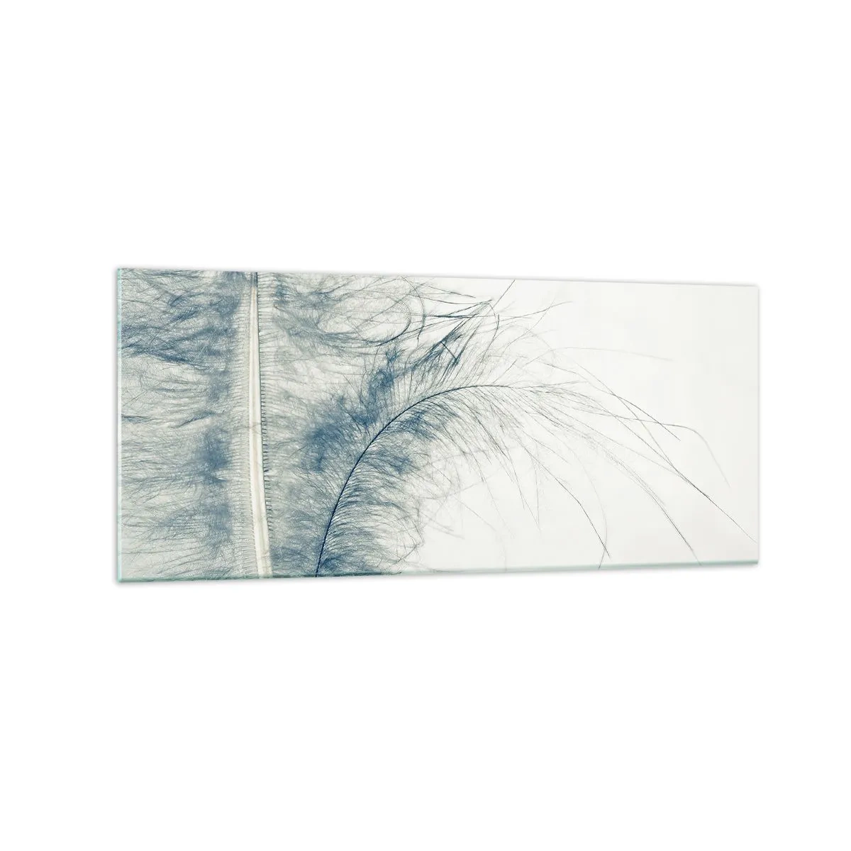 Glasbild - Bild auf glas - Eine zarte Feder in Pastelltönen auf hellem Untergrund - 120x50cm - Flüstern der Natur - Moderne Wanddekoration für Wohnzimmer und Schlafzimmer ARTTOR