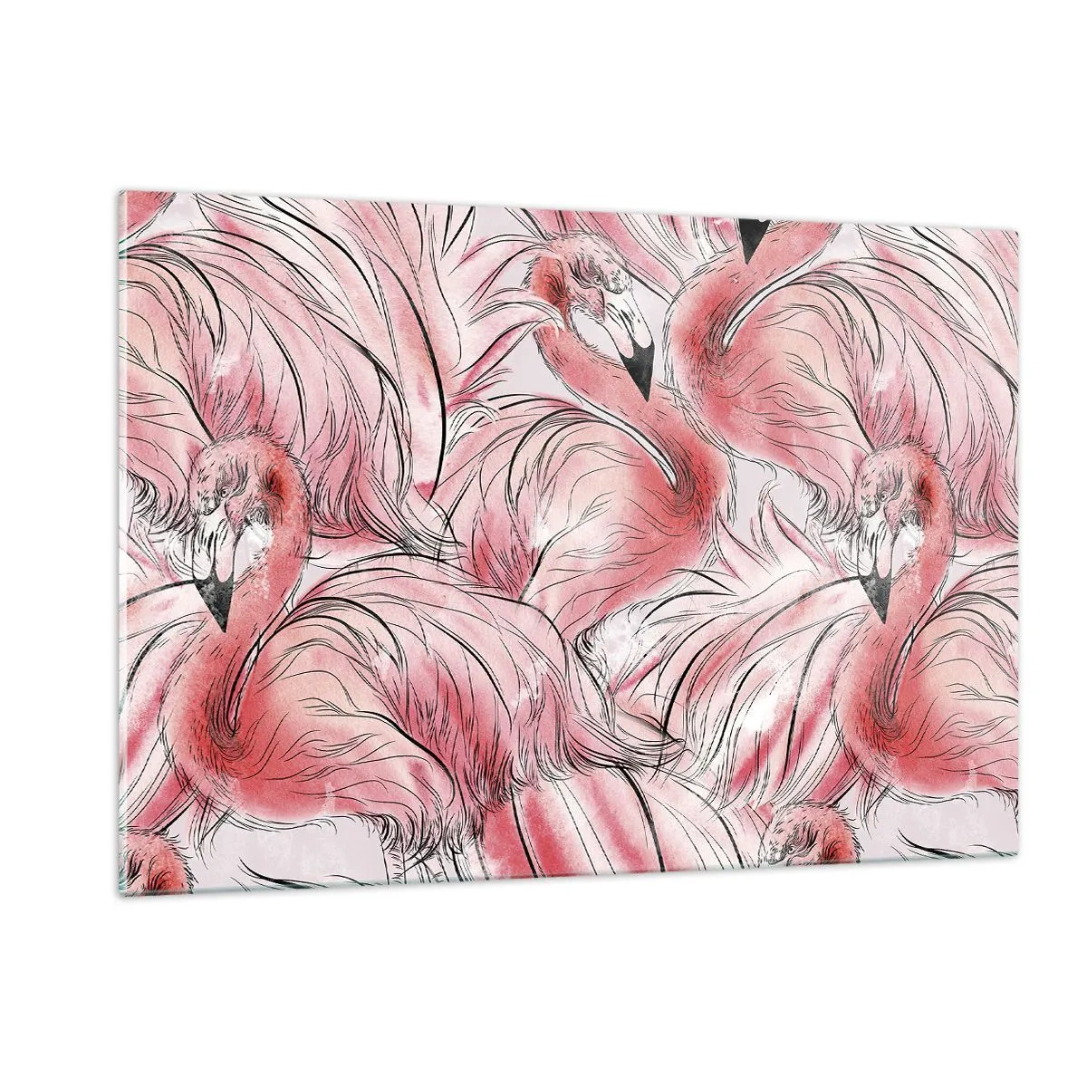Glasbild - Bild auf glas - Rosa Flamingos im dekorativen Cartoon-Stil - 120x80cm - Bird Corps de Ballet - Moderne Wanddekoration für Wohnzimmer und Schlafzimmer ARTTOR