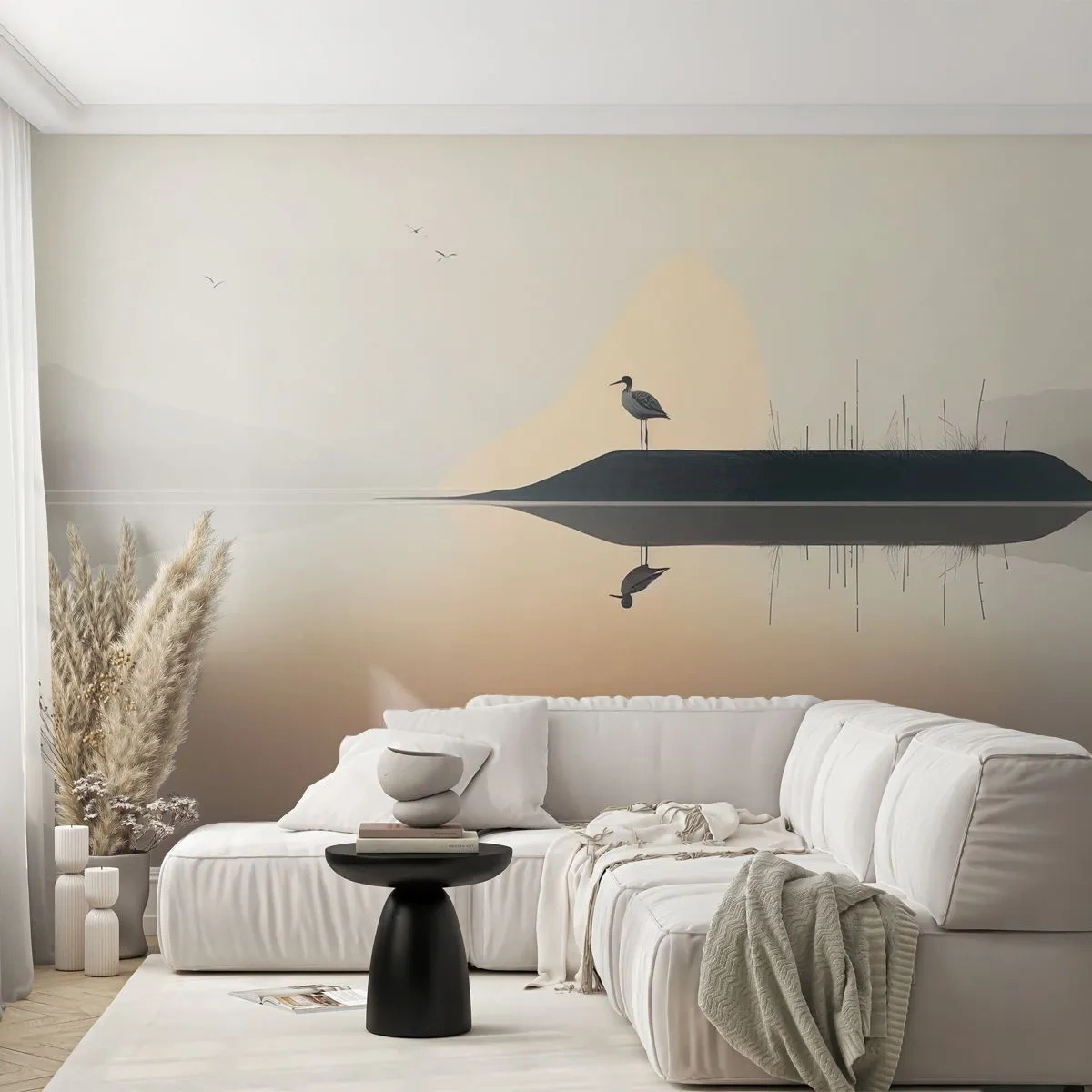 Fototapete Premium Canvas - Herr am See - Vogel, Landschaft, Minimalismus - 450x315 cm