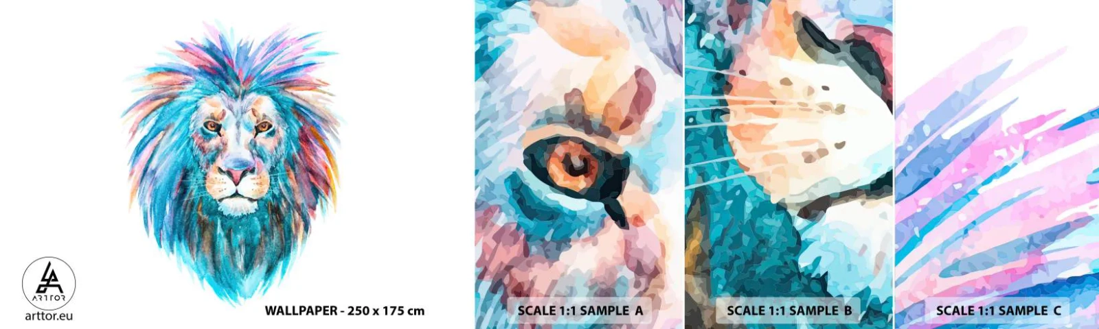 Fototapeten Muster Selbstklebend Deluxe Sticker - Eine elektrisierende Aura - Tiere, Löwe, Abstraktion - 100x30 cm