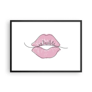 Poster in einem schwarzem Rahmen - Minimalistische Lippenzeichnung in einem Rosaton - 70x50cm - Bereit zum Küssen? - Moderne Wanddekoration für Wohnzimmer und Schlafzimmer ARTTOR