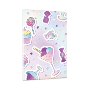 Glasbild - Bild auf glas - Pastellmuster mit Süßigkeiten und Desserts - 80x120cm - Dass es jeden Tag ein Geburtstag wäre - Moderne Wanddekoration für Wohnzimmer und Schlafzimmer ARTTOR