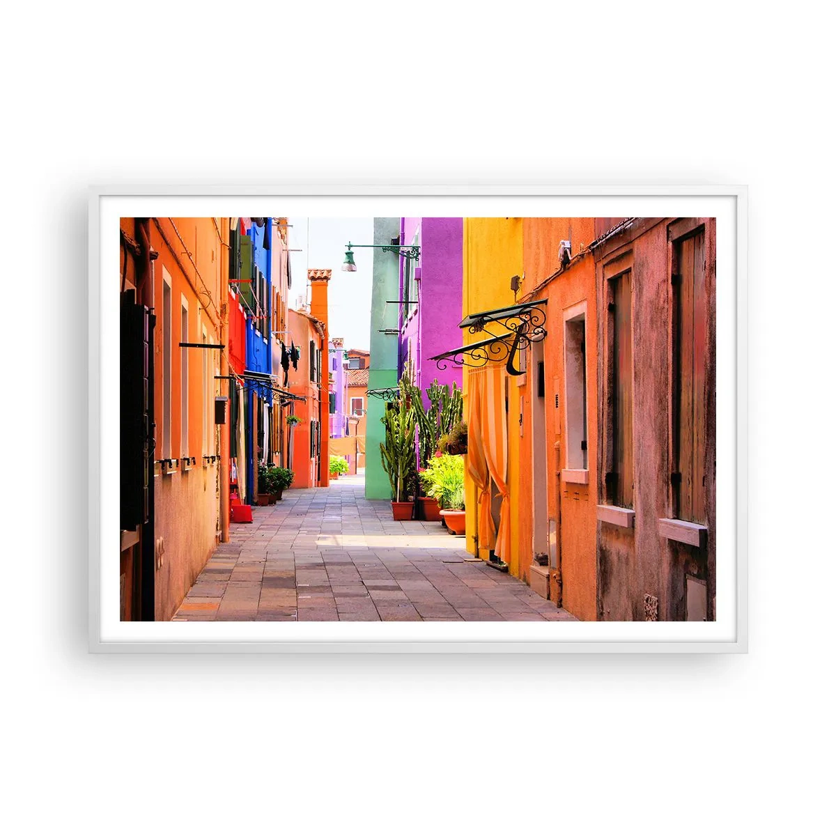 Poster in einem weißen Rahmen - Regenbogengasse - 100x70 cm