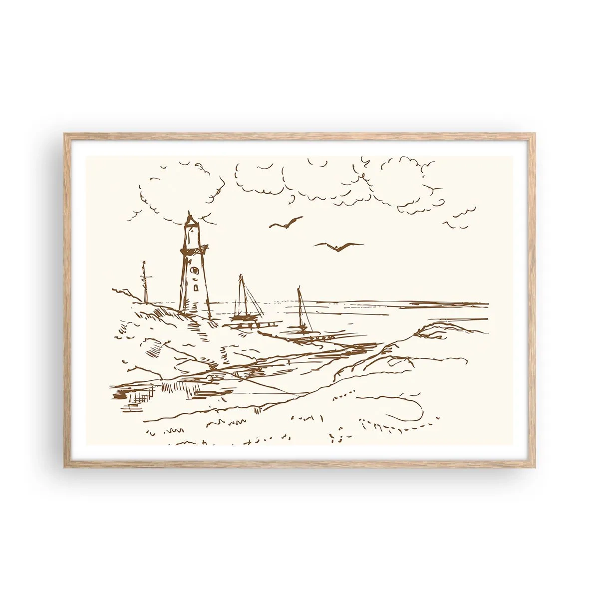 Poster in einem Rahmen aus heller Eiche - Ein Überblick über die Erinnerungen an den Sommer - 100x70 cm