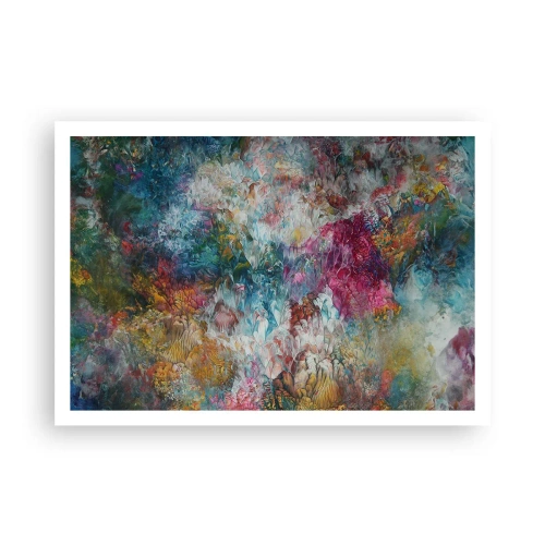 Poster - Eine farbenfrohe Abstraktion, die an blühende Blumen erinnert - 100x70cm - In voller Blüte - Moderne Wanddekoration für Wohnzimmer und Schlafzimmer ARTTOR