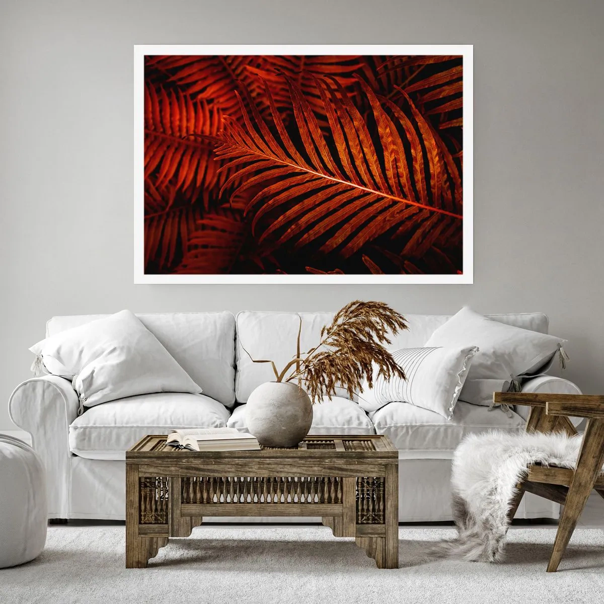 Poster - Nahaufnahme von roten tropischen Blättern - 100x70cm - Die Hitze des Lebens - Moderne Wanddekoration für Wohnzimmer und Schlafzimmer ARTTOR