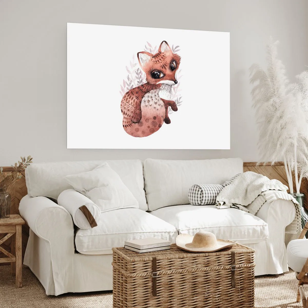 Poster - Ein süßer Aquarellfuchs auf hellem Hintergrund - 100x70cm - Einfach lieben - Moderne Wanddekoration für Wohnzimmer und Schlafzimmer ARTTOR