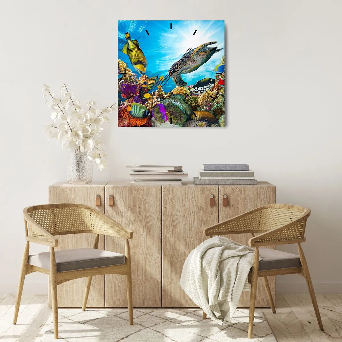 Wanduhr - Glasuhr - Korallenpromenade - 40x40 cm