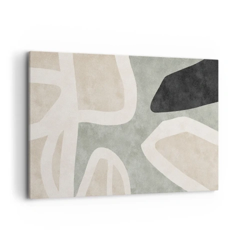 Bild auf Leinwand - Leinwandbild - Abstrakte Formen in gedämpften Farben - 100x70cm - Komposition mit schwarzem Motiv - Moderne Wanddekoration für Wohnzimmer und Schlafzimmer ARTTOR