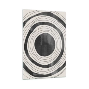 Glasbild - Bild auf glas - Schwarze und weiße konzentrische Kreise auf hellem Hintergrund - 70x100cm - Auf den Punkt gebracht - Moderne Wanddekoration für Wohnzimmer und Schlafzimmer ARTTOR