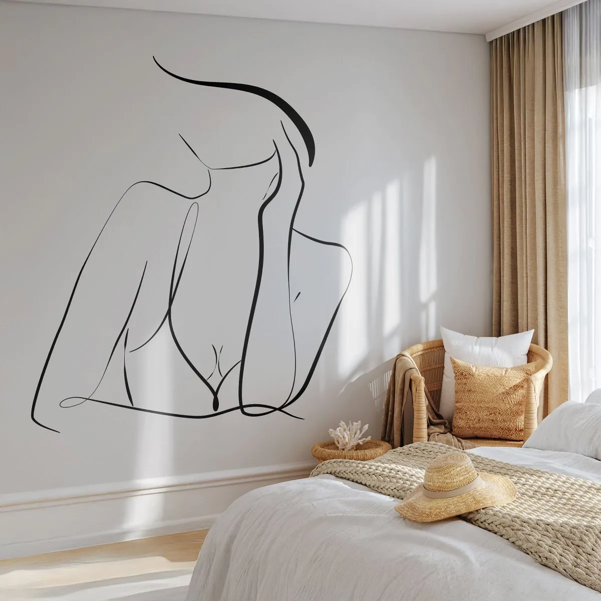 Fototapete Standard Eco - Eine minimalistische Linie einer weiblichen Silhouette vor einem hellen Hintergrund - 100x70cm - Auf der Traumwelle - Moderne Wanddekoration für Wohnzimmer und Schlafzimmer ARTTOR