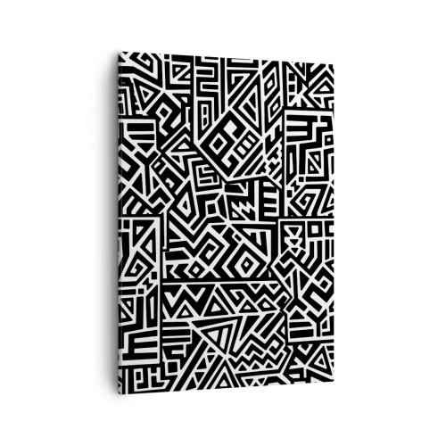 Bild auf Leinwand - Leinwandbild - Schwarz-weiße geometrische Muster, inspiriert von der präkolumbianischen Kultur - 50x70cm - Präkolumbianische Komposition - Moderne Wanddekoration für Wohnzimmer und Schlafzimmer ARTTOR