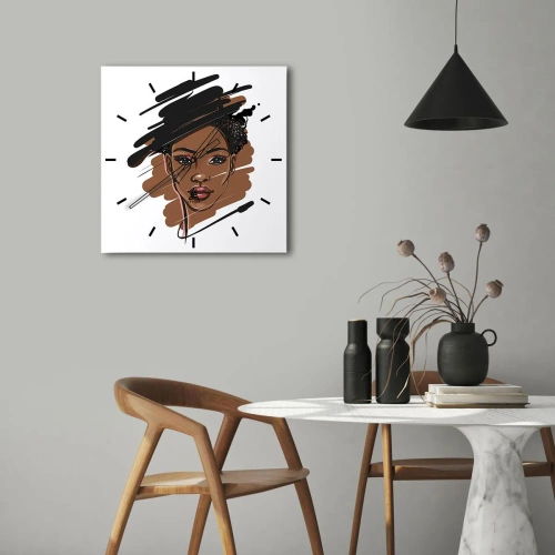 Wanduhr - Glasuhr - Porträt einer Frau mit künstlerischen Pinselstrichen - 30x30cm - Süß wie Schokolade - Moderne Wanddekoration für Wohnzimmer und Schlafzimmer ARTTOR