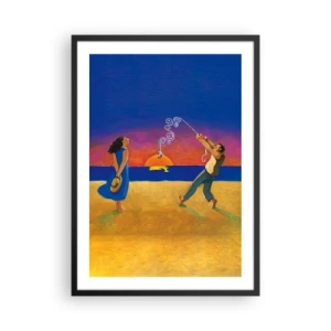 Poster in einem schwarzem Rahmen - Figuren am Strand bei Sonnenuntergang - 50x70cm - Mehr als ein Sternchen vom Himmel - Moderne Wanddekoration für Wohnzimmer und Schlafzimmer ARTTOR
