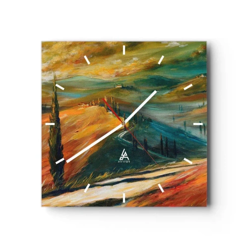 Wanduhr - Glasuhr - Toskanische Landschaft mit Feldern, Straße und Zypressen - 30x30cm - Toskanische Landschaft - Moderne Wanddekoration für Wohnzimmer und Schlafzimmer ARTTOR