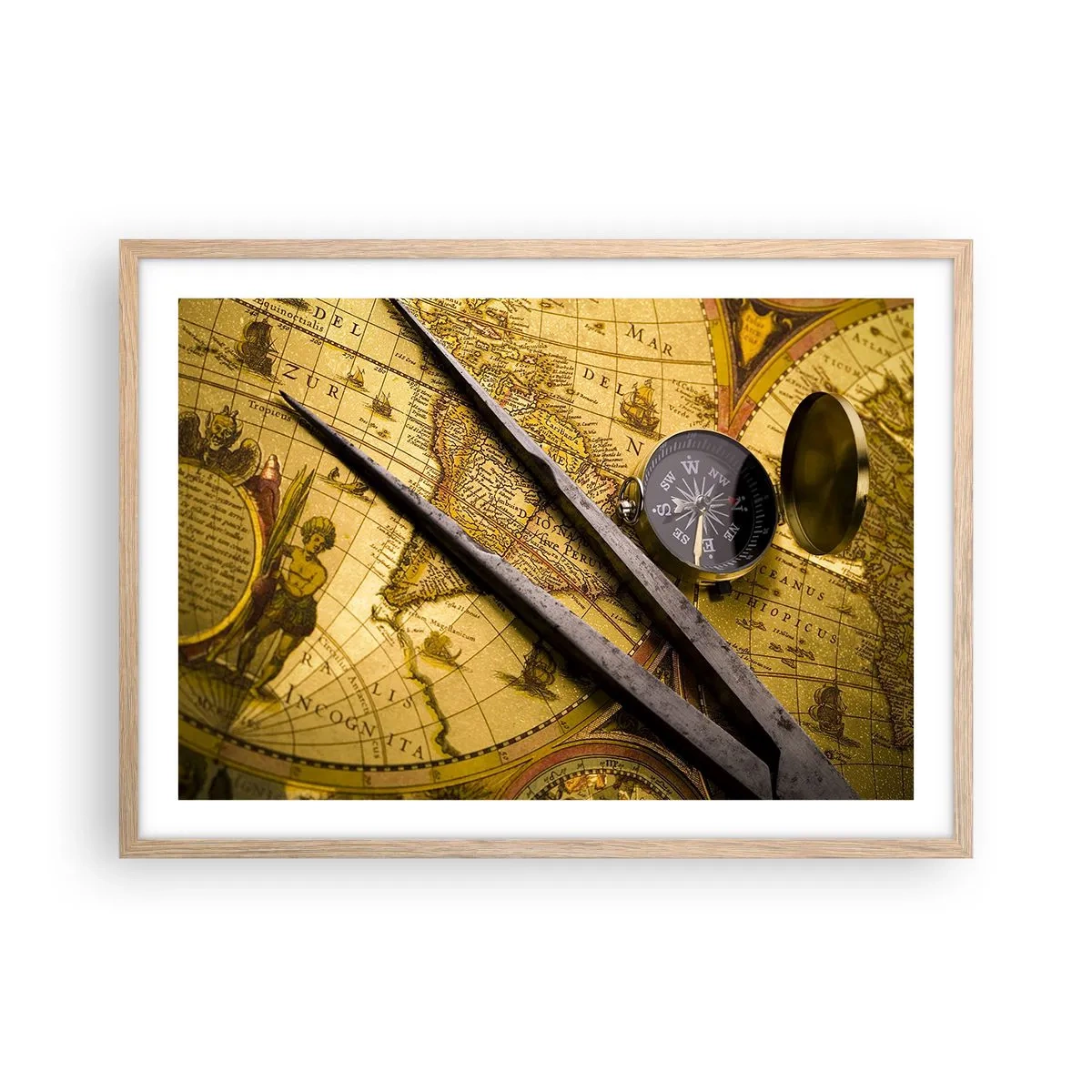 Poster in einem Rahmen aus heller Eiche - Wo sind diese Schätze? - 70x50 cm