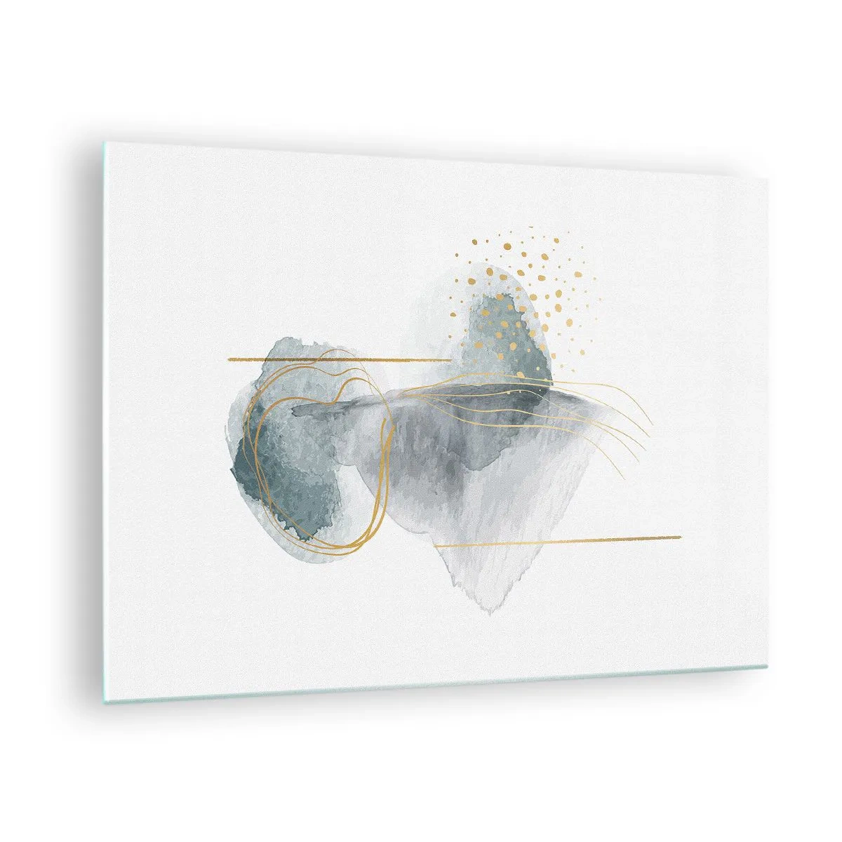 Glasbild - Bild auf glas - Eine abstrakte Komposition aus Grau mit goldenen Akzenten - 70x50cm - Über das Verhältnis von Grau und Gold - Moderne Wanddekoration für Wohnzimmer und Schlafzimmer ARTTOR