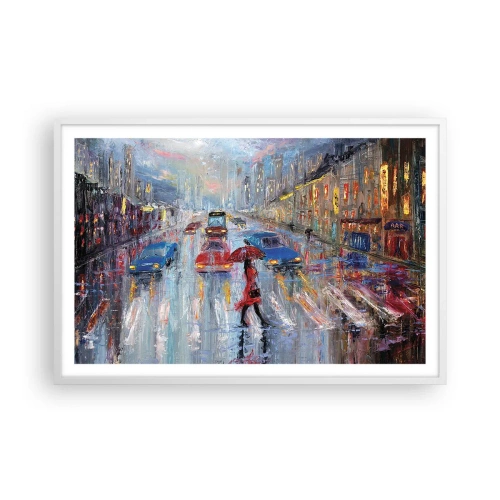 Poster in einem weißen Rahmen - Regnerischer Nachmittag in der Stadt - 91x61 cm