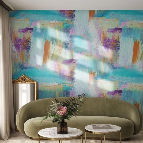 Fototapete Premium Sand - Abstrakte Pinselkomposition in lebendigen Farben - 100x70cm - Fröhlicher Labyrinth-Liner - Moderne Wanddekoration für Wohnzimmer und Schlafzimmer ARTTOR