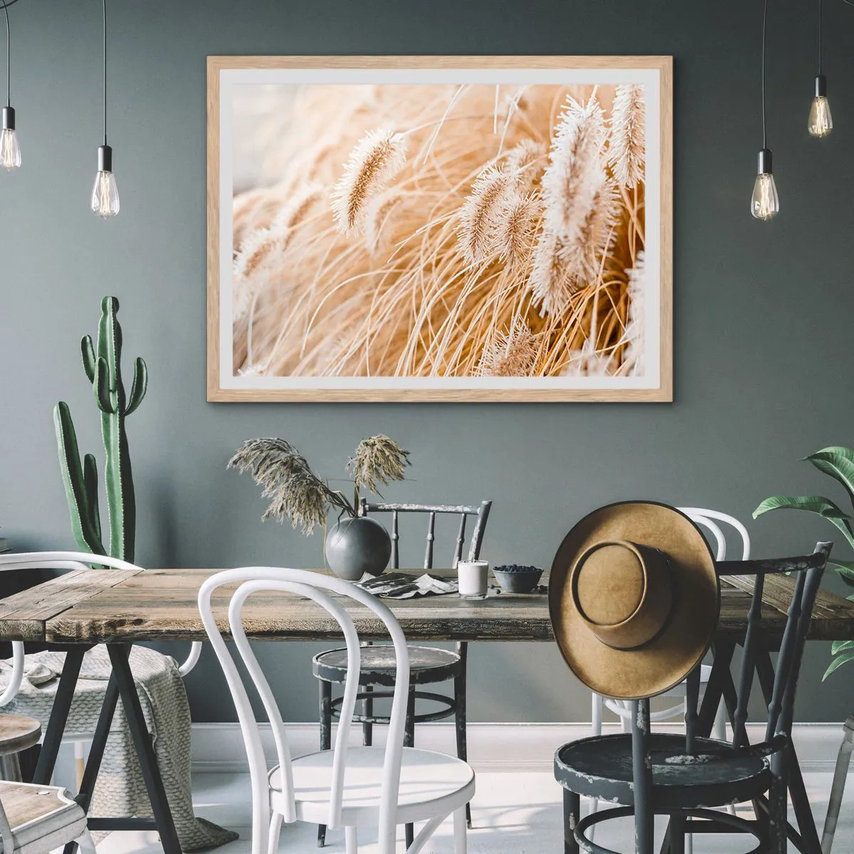 Poster in einem Rahmen aus heller Eiche - Das goldene Rauschen des Grases - 50x40 cm