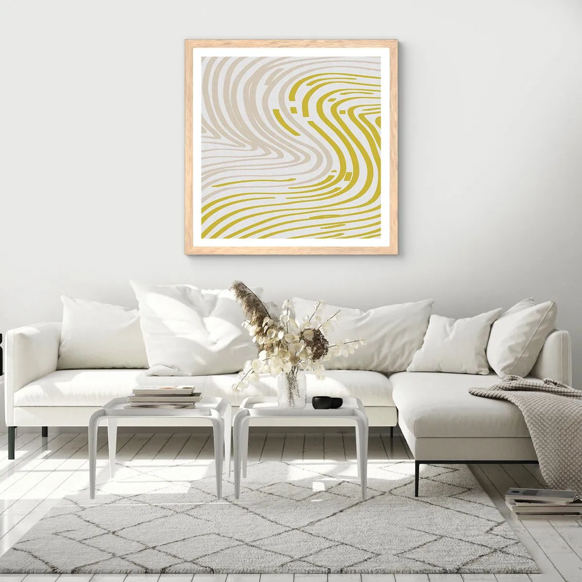 Poster in einem Rahmen aus heller Eiche - Komposition mit sanfter Biegung - 60x60 cm