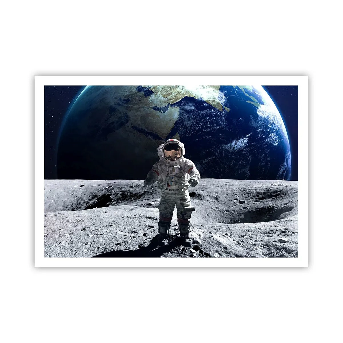 Poster - Astronaut auf der Mondoberfläche mit der Erde im Hintergrund - 100x70cm - Grüße vom Mond - Moderne Wanddekoration für Wohnzimmer und Schlafzimmer ARTTOR