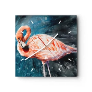 Wanduhr - Glasuhr - Ein rosa Flamingo auf einem aquarellblauen Hintergrund - 30x30cm - Von Natur aus dekorativ - Moderne Wanddekoration für Wohnzimmer und Schlafzimmer ARTTOR
