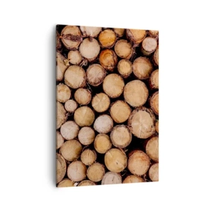 Bild auf Leinwand - Leinwandbild - Stapel gefällter Baumstämme in harmonischer Anordnung - 50x70cm - Ein neuer Anfang - Moderne Wanddekoration für Wohnzimmer und Schlafzimmer ARTTOR