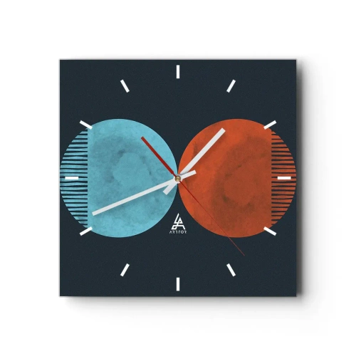 Wanduhr - Glasuhr - Minimalistisches Zweirad-Design in Blau und Orange - 30x30cm - Nur Geometrie? - Moderne Wanddekoration für Wohnzimmer und Schlafzimmer ARTTOR