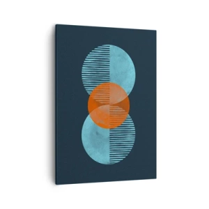 Bild auf Leinwand - Leinwandbild - Geometrische Kreise in Blau- und Orangetönen - 50x70cm - Symmetrische Komposition - Moderne Wanddekoration für Wohnzimmer und Schlafzimmer ARTTOR