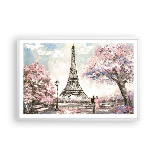Poster in einem weißen Rahmen - Aprilspaziergang durch Paris - 91x61 cm