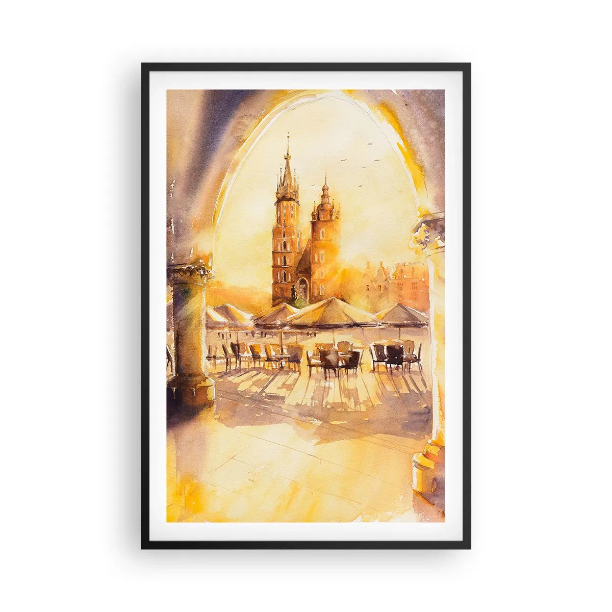 Poster in einem schwarzem Rahmen - Östlich über dem Krakauer Marktplatz - 61x91 cm