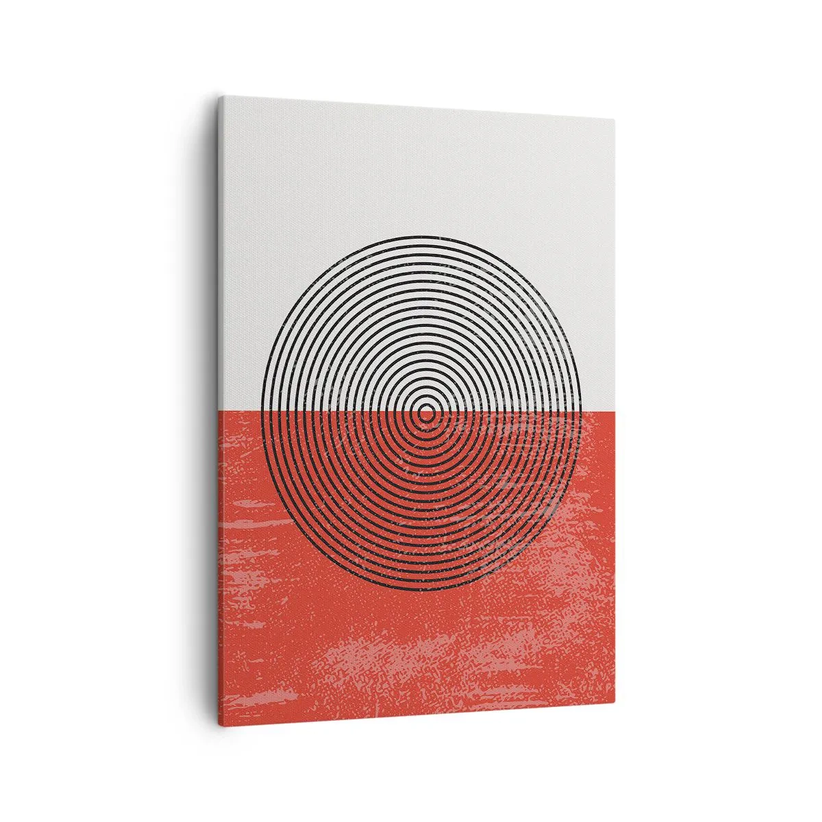 Bild auf Leinwand - Leinwandbild - Geometrisches Muster mit konzentrischen Kreisen auf rot-weißem Hintergrund - 50x70cm - Auf den Punkt gebracht - Moderne Wanddekoration für Wohnzimmer und Schlafzimmer ARTTOR