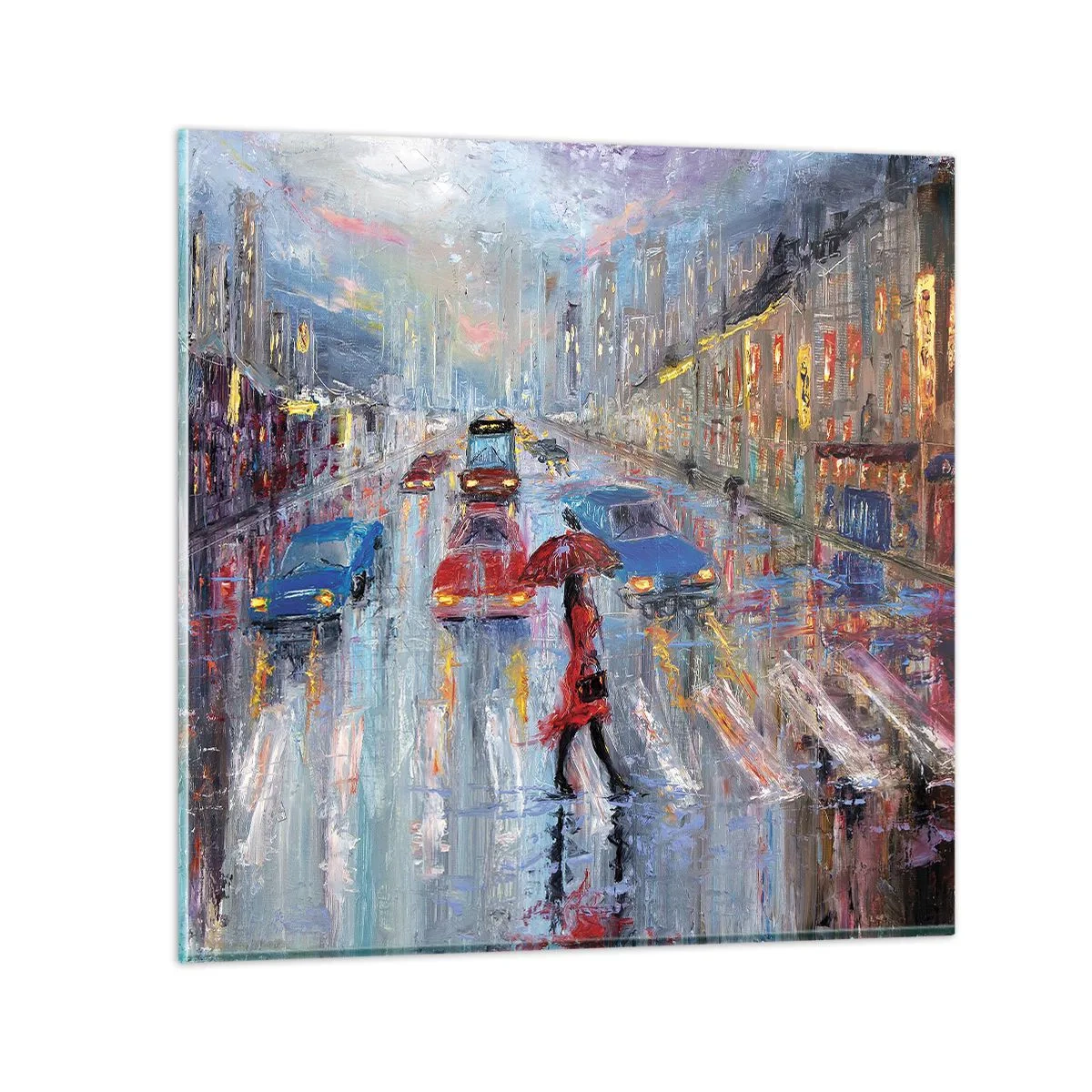 Glasbild - Bild auf glas - Regnerischer Nachmittag in der Stadt - 60x60 cm