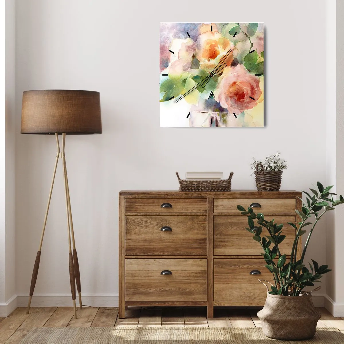 Wanduhr - Glasuhr - Zart wie Aquarell - 30x30 cm