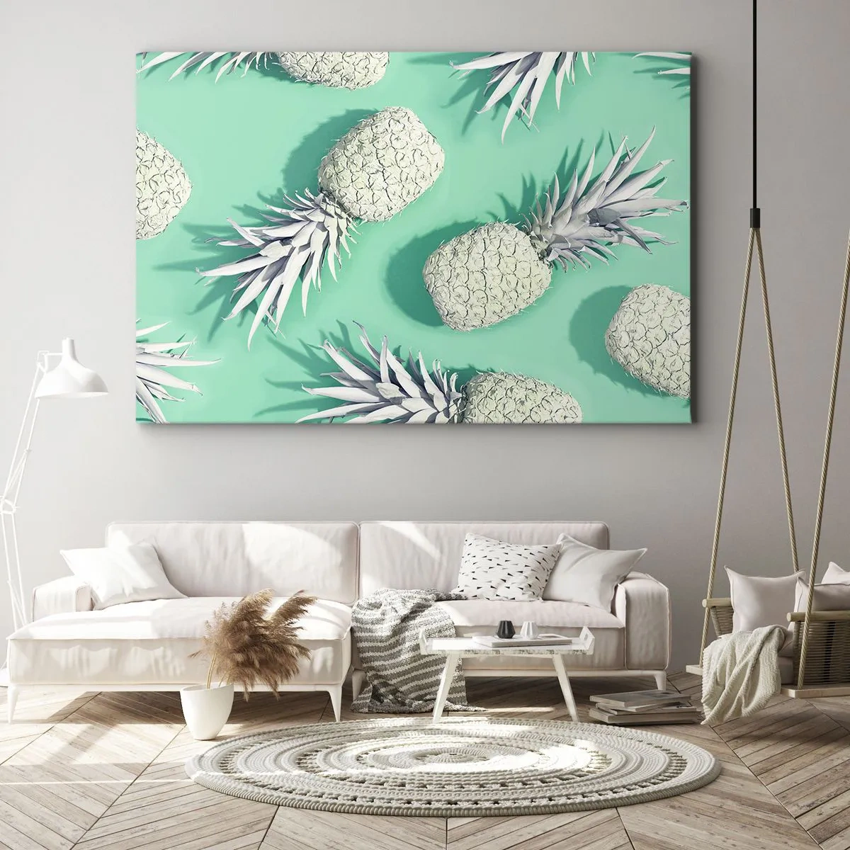 Bild auf Leinwand - Leinwandbild - Weiße Ananas auf pastellfarbenem Hintergrund im minimalistischen Stil - 120x80cm - Das passt gut zu Minze - Moderne Wanddekoration für Wohnzimmer und Schlafzimmer ARTTOR