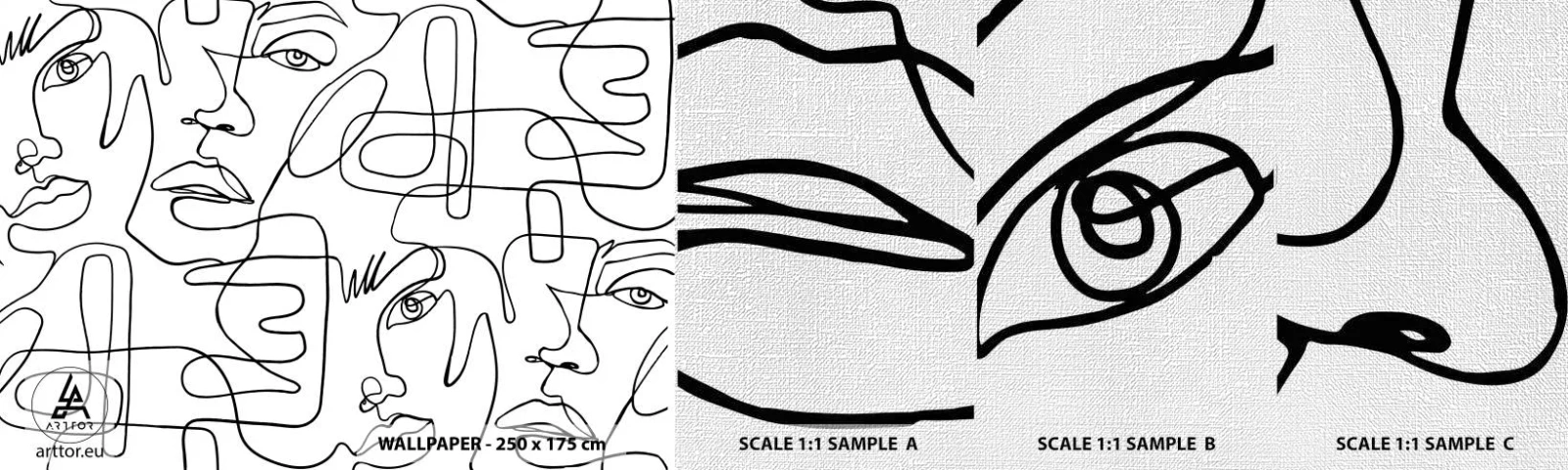 Fototapeten Muster Premium Canvas - In verworrenen Gefühlen - Gesichter, Linie, Augen - 100x30 cm