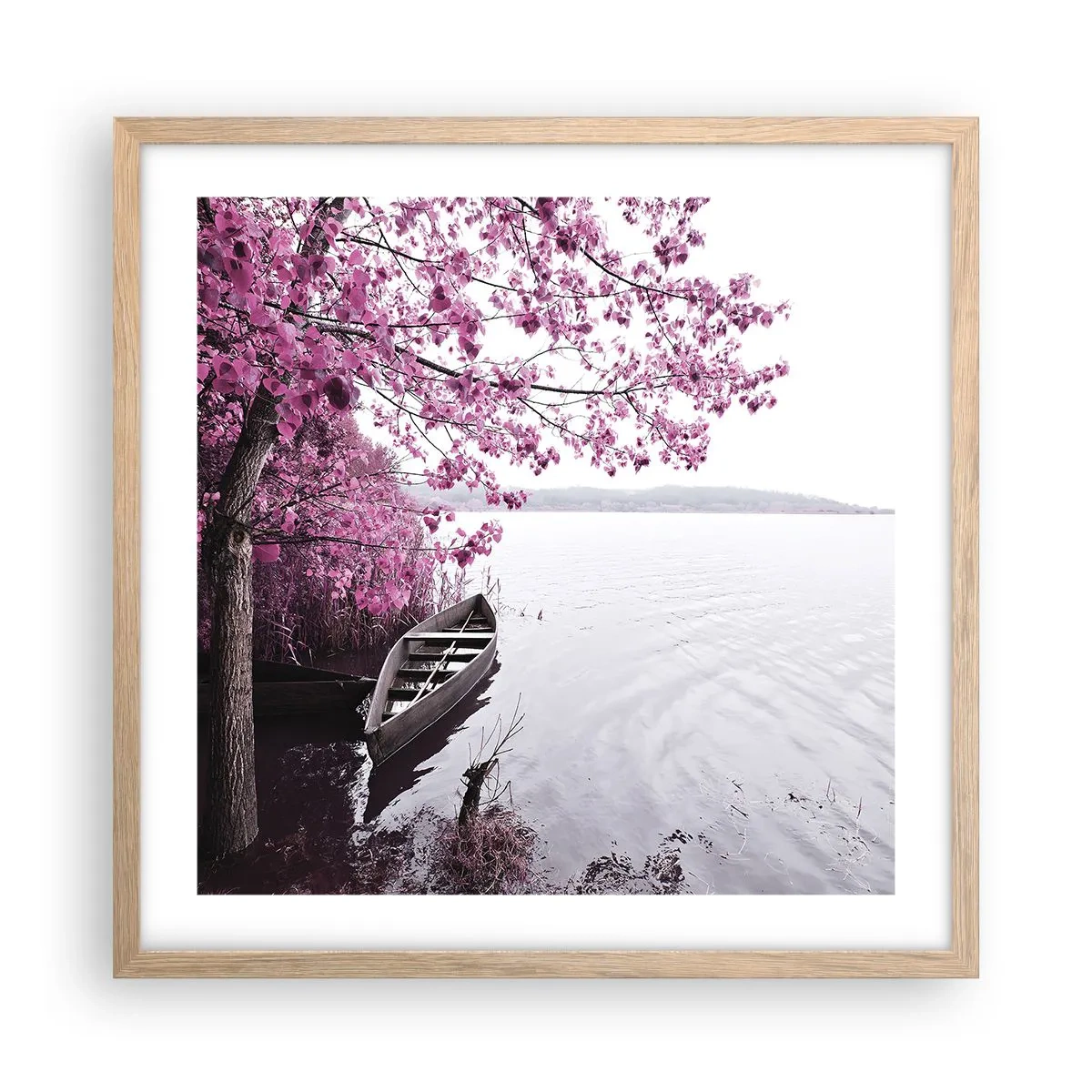 Poster in einem Rahmen aus heller Eiche - In rosa Stille - 50x50 cm